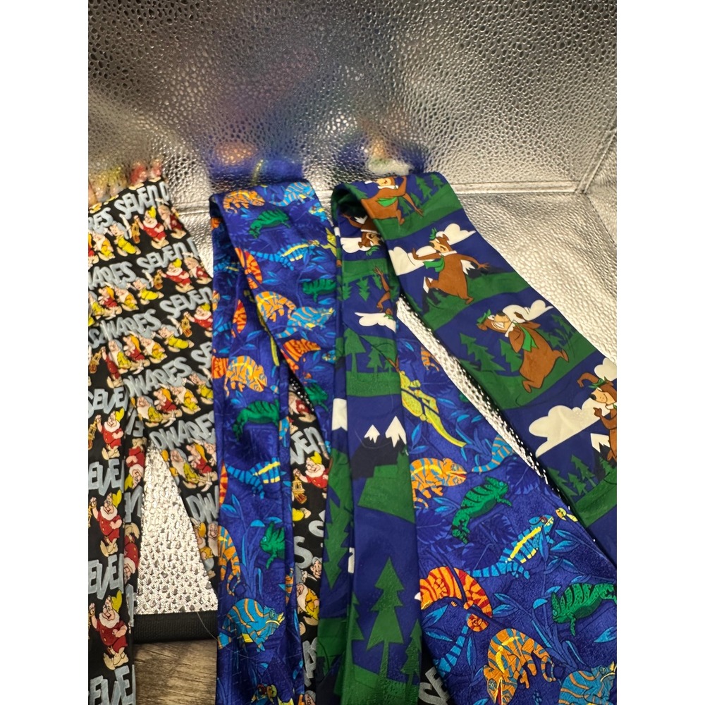 Lot of 3 Vintage Character Ties Disney Seven Dwarfs Yogi Bear Iguana Novelty